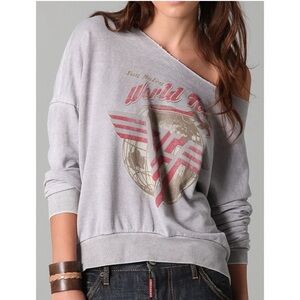 Chaser Van Halen World Tour Pullover Off-The-Shoulder Destroyed Sweatshirt Top M